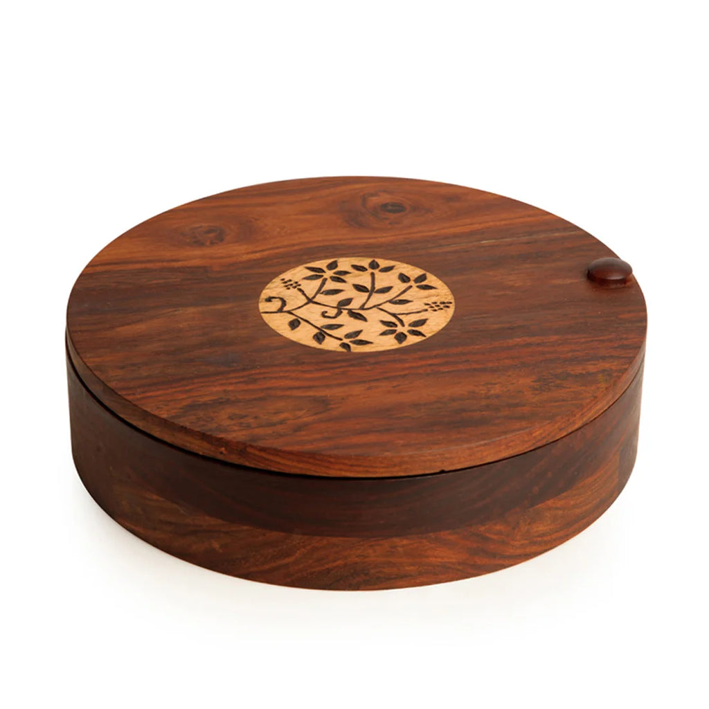 Spice Box With Floral Burnt Design In Sheeham Wood
