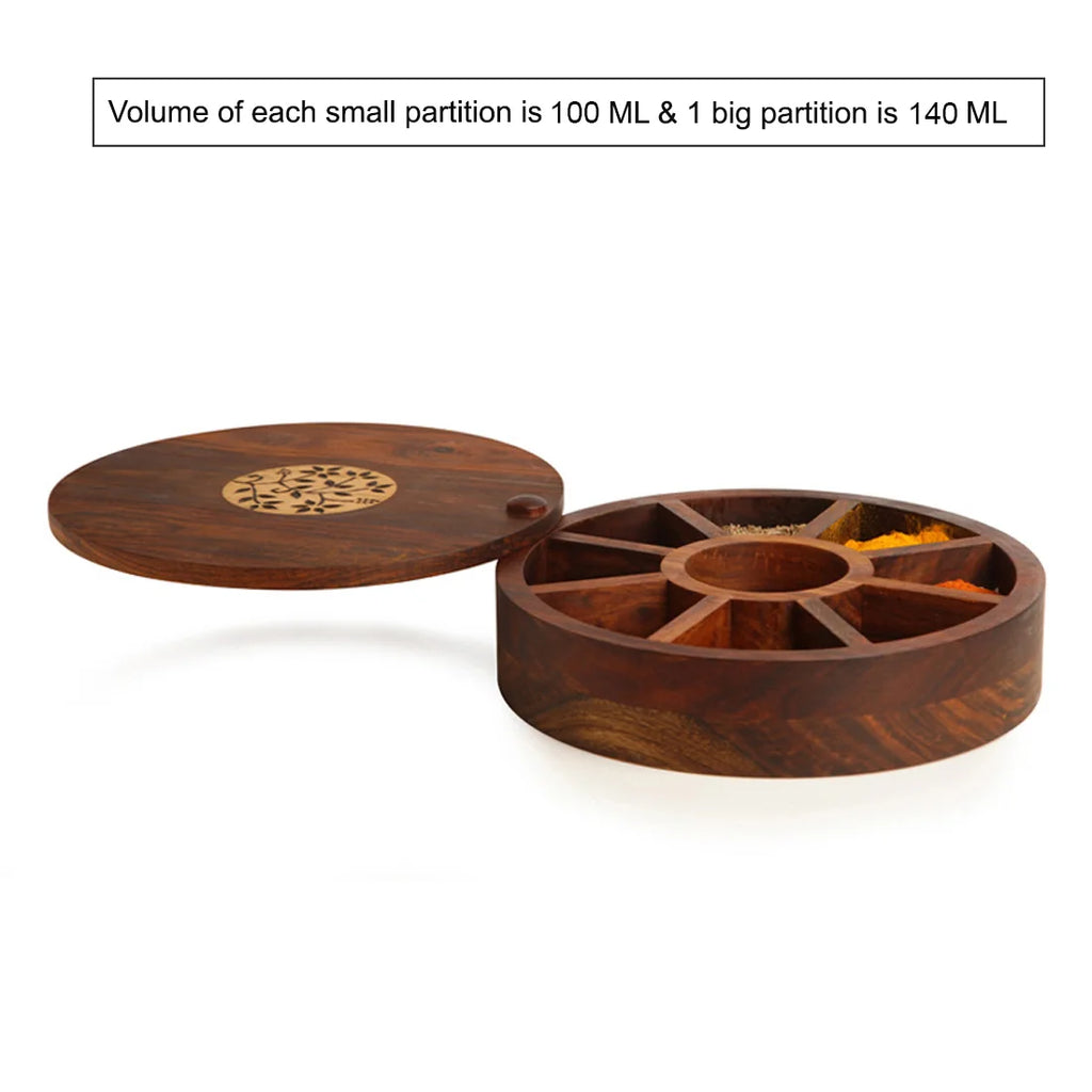 Spice Box With Floral Burnt Design In Sheeham Wood