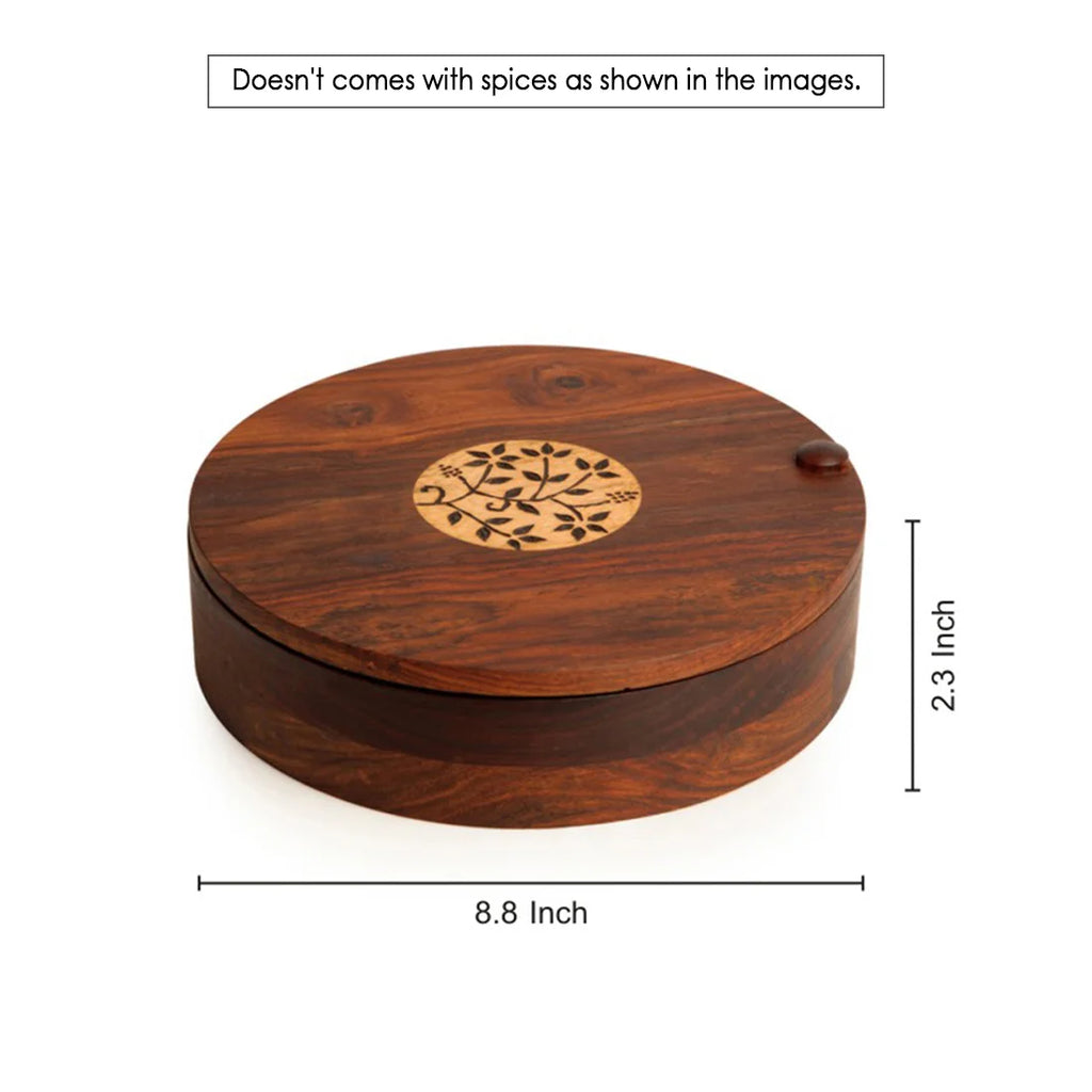 Spice Box With Floral Burnt Design In Sheeham Wood