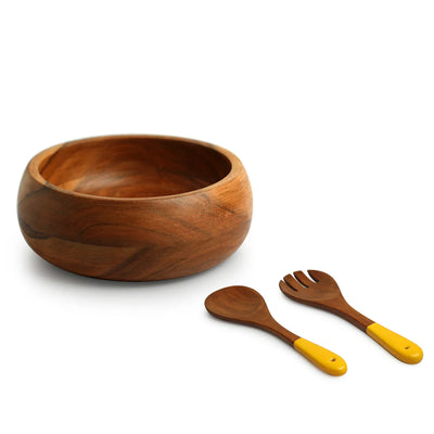 Elemental' Serving Salad Bowl With Salad Servers (20 cm, Acacia & Mango Wood, Handcrafted)