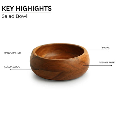 Elemental' Serving Salad Bowl With Salad Servers (20 cm, Acacia & Mango Wood, Handcrafted)