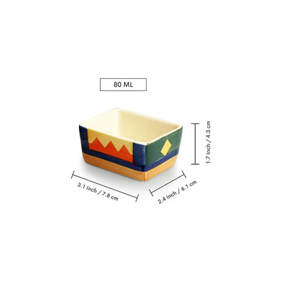 'Geometric Landscape' Hand-Painted Ceramic Chutney & Dip Bowls (Set of 2, 80 ml, Microwave Safe)