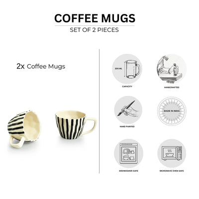 'Zebra Pattern' Ceramic Tea & Coffee Mugs (Set of 2, 200 ml, Microwave Safe, Hand-Painted)