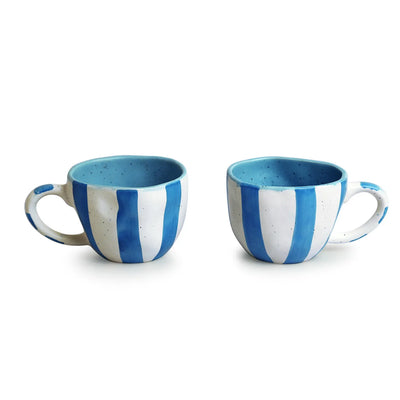 'Sky' Ceramic Tea & Coffee Mugs (Set of 2, 200 ml, Microwave Safe, Hand-Painted)