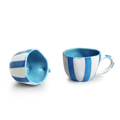 'Sky' Ceramic Tea & Coffee Mugs (Set of 2, 200 ml, Microwave Safe, Hand-Painted)