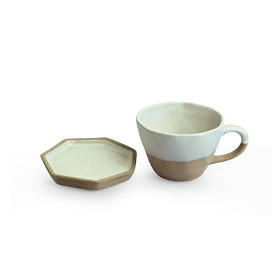 'Slate Grey' Ceramic Coffee & Tea Cups With Saucers Set (Set of 2, 200 ml, Microwave Safe, Hand Glazed)