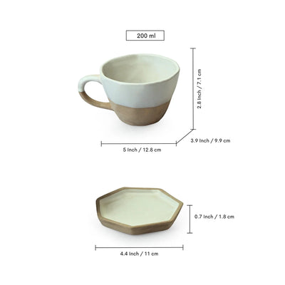 'Slate Grey' Ceramic Coffee & Tea Cups With Saucers Set (Set of 2, 200 ml, Microwave Safe, Hand Glazed)