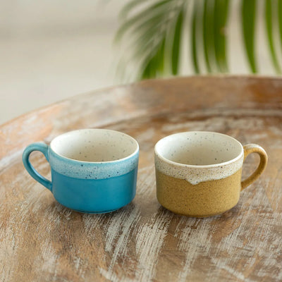 'Beach Shores' Coffee & Tea Cups In Ceramic (Set Of 2, 200 ml, Microwave Safe, Hand Glazed)