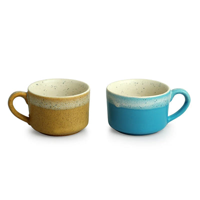 'Beach Shores' Coffee & Tea Cups In Ceramic (Set Of 2, 200 ml, Microwave Safe, Hand Glazed)