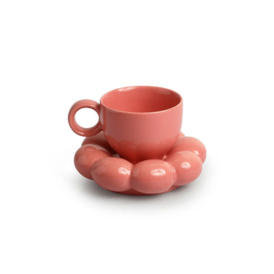 'Bubbly Blooms' Ceramic Coffee & Tea Cup With Saucer Set (180 ml, Microwave Safe, Hand Glazed)