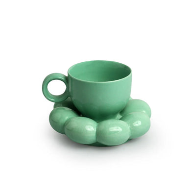 'Bubbly Blooms' Ceramic Coffee & Tea Cup With Saucer Set (180 ml, Microwave Safe, Hand Glazed)