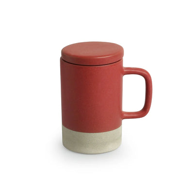 'Cherry Red' Ceramic Green Tea & Coffee Mug With Lid (Non Air-Tight, 320 ml, Microwave Safe, Hand Glazed)