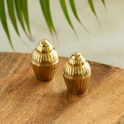 Sultani' Decorative Pure Brass Salt & Pepper Shakers Set (7 cm, 8 ml, 178 grams Each, Handcarved)