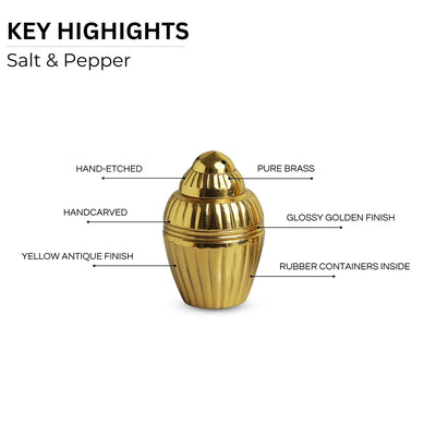 Sultani' Decorative Pure Brass Salt & Pepper Shakers Set (7 cm, 8 ml, 178 grams Each, Handcarved)