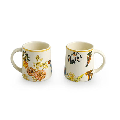 'Floral' Decals Coffee & Tea Cups In Ceramic (Set Of 6, 260 ML, Microwave Safe)