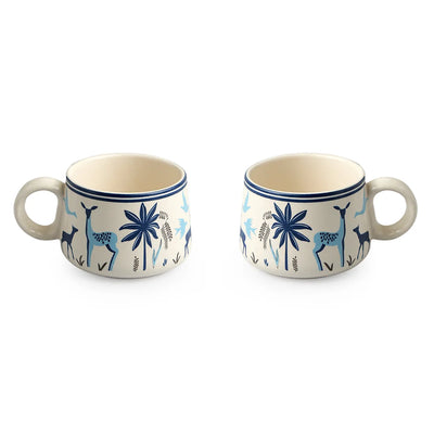 'Deer & Floral' Decals Coffee & Tea Cups In Ceramic (Set Of 6, 150 ML, Microwave Safe)