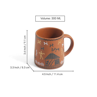ExclusiveLane 'Warli Village Tales' Ceramic Tea & Coffee Mugs (Set of 2, 300 ML, Microwave Safe, Handcrafted)