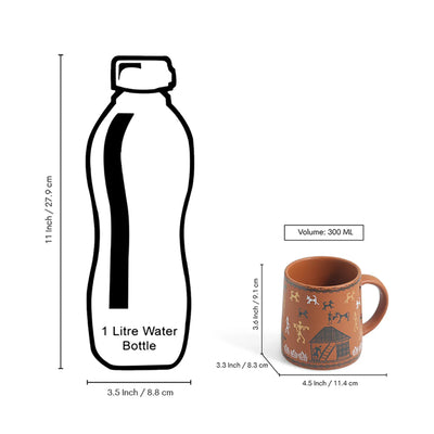 ExclusiveLane 'Warli Village Tales' Ceramic Tea & Coffee Mugs (Set of 2, 300 ML, Microwave Safe, Handcrafted)