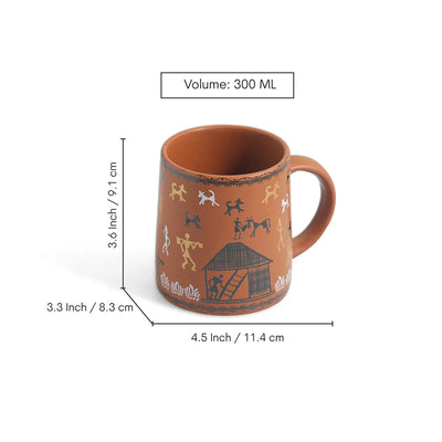 ExclusiveLane 'Warli Village Tales' Ceramic Tea & Coffee Mugs (Set of 4, 300 ML, Microwave Safe, Handcrafted)