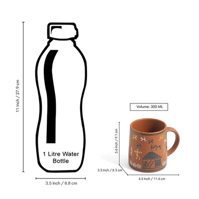 ExclusiveLane 'Warli Village Tales' Ceramic Tea & Coffee Mugs (Set of 4, 300 ML, Microwave Safe, Handcrafted)