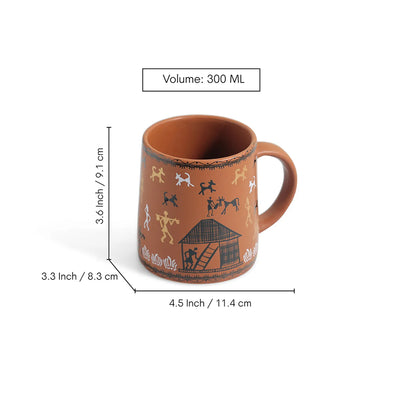 ExclusiveLane 'Warli Village Tales' Ceramic Tea & Coffee Mugs (Set of 6, 300 ML, Microwave Safe, Handcrafted)