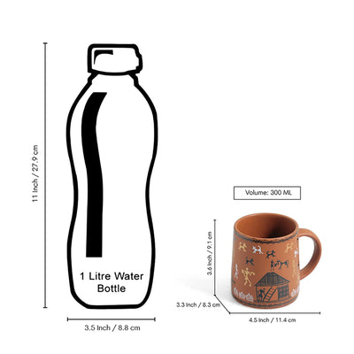 ExclusiveLane 'Warli Village Tales' Ceramic Tea & Coffee Mugs (Set of 6, 300 ML, Microwave Safe, Handcrafted)