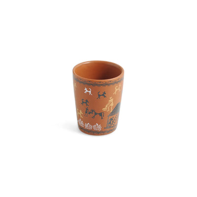 ExclusiveLane 'Warli Village Tales' Handcrafted Ceramic Tea Glasses (Set of 6, 100 ML, Microwave Safe)