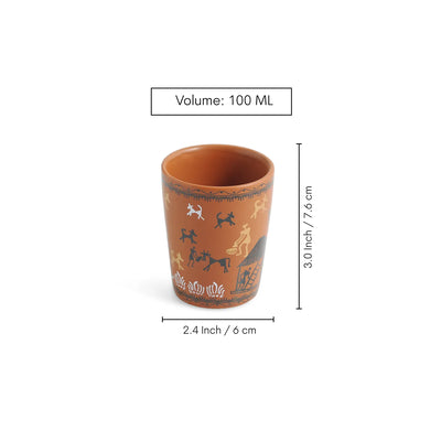 ExclusiveLane 'Warli Village Tales' Handcrafted Ceramic Tea Glasses (Set of 6, 100 ML, Microwave Safe)
