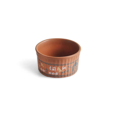 ExclusiveLane 'Warli Village Tales' Handcrafted Ceramic Dinner Bowls/Katoris (Set of 4, 170 ML, Microwave Safe)