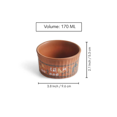 ExclusiveLane 'Warli Village Tales' Handcrafted Ceramic Dinner Bowls/Katoris (Set of 4, 170 ML, Microwave Safe)