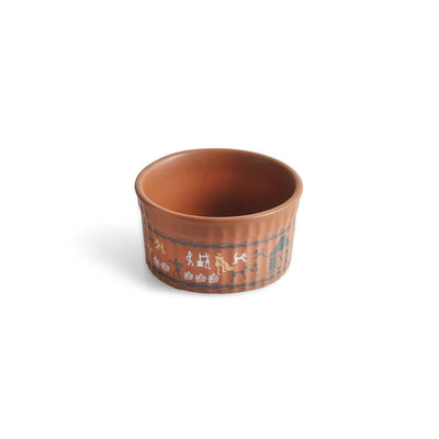 ExclusiveLane 'Warli Village Tales' Handcrafted Ceramic Dinner Bowls/Katoris (Set of 6, 170 ML, Microwave Safe)