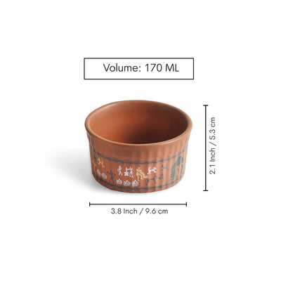 ExclusiveLane 'Warli Village Tales' Handcrafted Ceramic Dinner Bowls/Katoris (Set of 6, 170 ML, Microwave Safe)