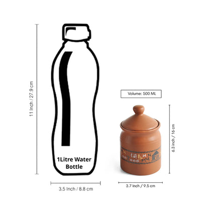 ExclusiveLane 'Warli Village Tales' Multi-Purpose Ceramic Pickle & Chutney Jar (Non Air-Tight, 500 ML, Handcrafted)