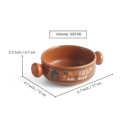 ExclusiveLane 'Warli Village Tales' Handcrafted Ceramic Serving Bowls (Set of 2, 350 ML, Microwave Safe)