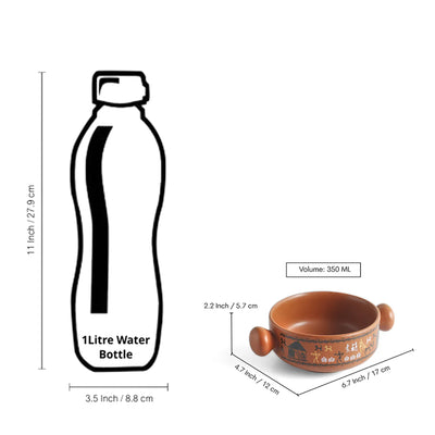 ExclusiveLane 'Warli Village Tales' Handcrafted Ceramic Serving Bowls (Set of 2, 350 ML, Microwave Safe)