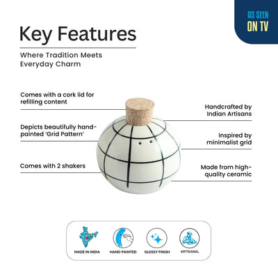 ExclusiveLane 'Gridline Charm' Ceramic Salt & Pepper Shakers Set (130 ML, Hand-Painted)