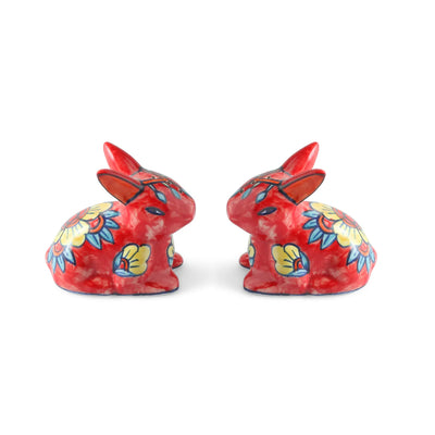 ExclusiveLane 'Bloomy Rabbits' Ceramic Salt & Pepper Shakers Set (50 ML, Hand-Painted)
