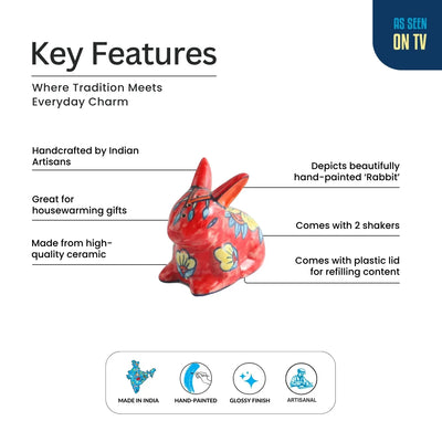 ExclusiveLane 'Bloomy Rabbits' Ceramic Salt & Pepper Shakers Set (50 ML, Hand-Painted)