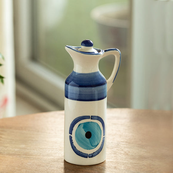  'Blue Melody' Decorative Ceramic Oil Bottle (230 ML, Hand-Painted)