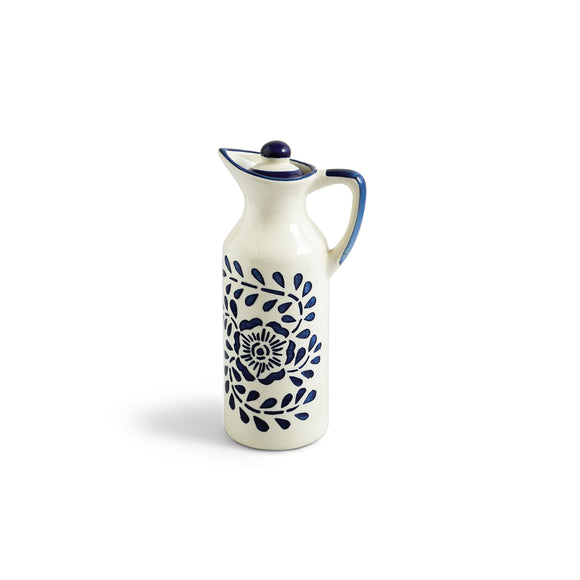  'Blue Melody' Decorative Ceramic Oil Bottle (230 ML, Hand-Painted)