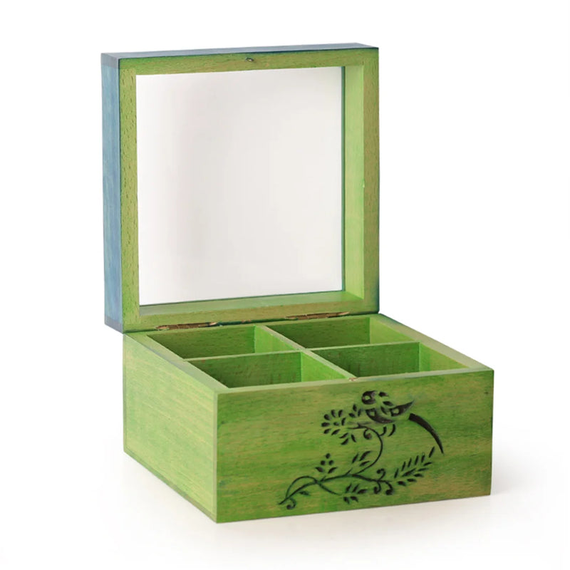 Bird Collection Wooden Tea Box Cum Multi-Utility Box