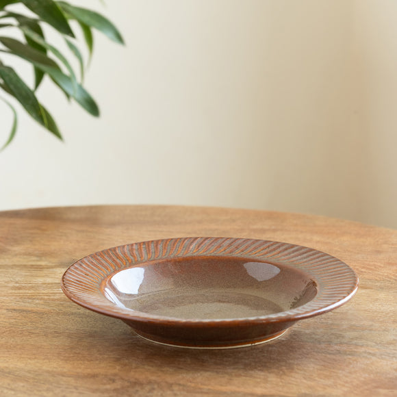  'Muddy Glint' Ceramic Pasta Bowl/Plate (410 ML, Microwave Safe, Hand-Embossed)