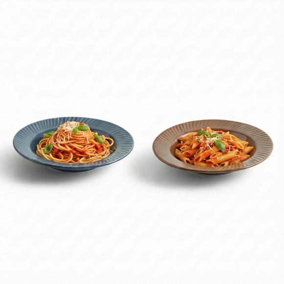  'Lunar Dusk' Ceramic Pasta Bowls/Plates (Set Of 2, 410 ML, Microwave Safe, Hand-Embossed)