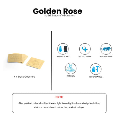ExclusiveLane 'Golden Rose' Brass Coasters (Set Of 4, Hand-Etched)