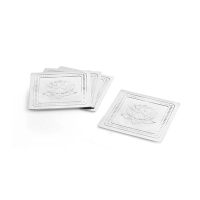 ExclusiveLane 'Silver Rose' Iron Tea Coasters (Set Of 4, Hand-Etched)