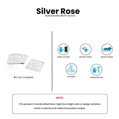 ExclusiveLane 'Silver Rose' Iron Tea Coasters (Set Of 4, Hand-Etched)