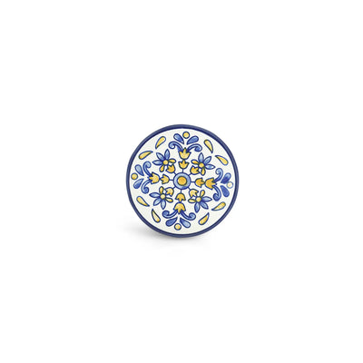 ExclusiveLane 'Bloomy' Ceramic Tea Coasters with Iron Holder (Set Of 4, Hand-Painted)