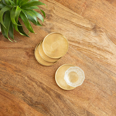ExclusiveLane 'Golden Mist' Brass Coasters (Set Of 4, Hand-Etched)