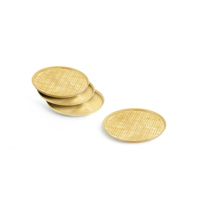 ExclusiveLane 'Golden Mist' Brass Coasters (Set Of 4, Hand-Etched)