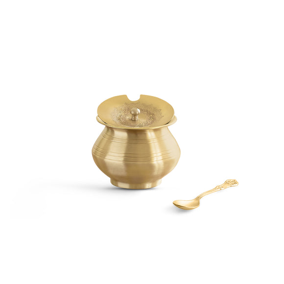  'Gleeming Ghee' Brass Ghee Pot With Spoon (Hand-Etched, 380 ML, 100% Pure Brass)